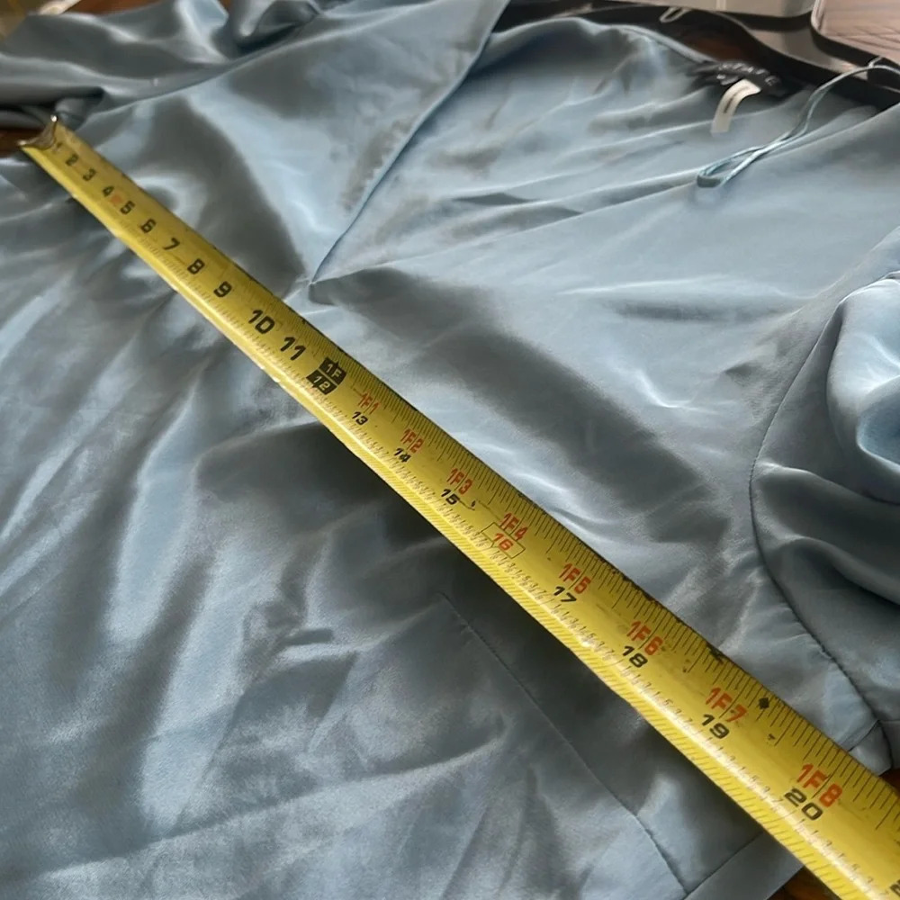 1.STATE Women's Balloon-Sleeve V Neck satin Blouse top slate blue size M - Picture 12 of 13